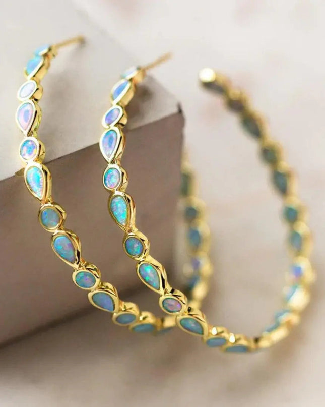 Ilse  - Vintage-Ohrringe aus blauem Opal und Gold