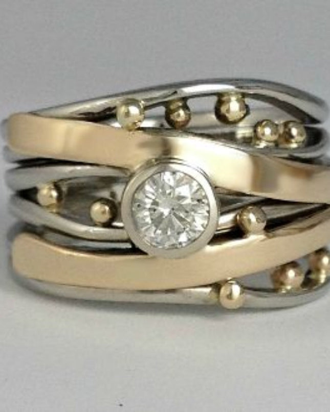Ilse – Vintage-Ring mit goldener Zirkonia-Intarsie