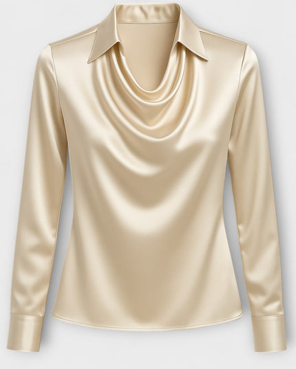 Martha - Glänzende Bluse mit gerafftem Kragen