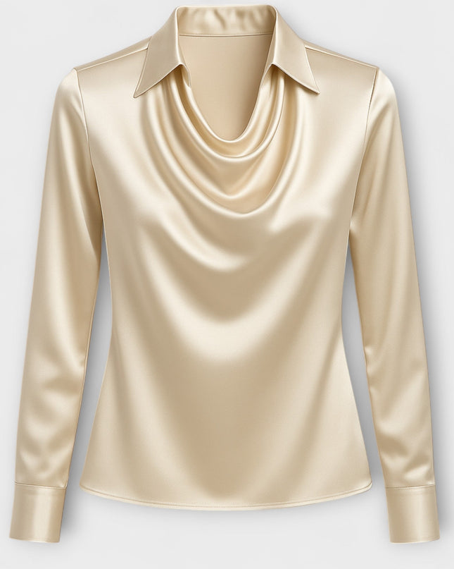 Martha - Glänzende Bluse mit gerafftem Kragen