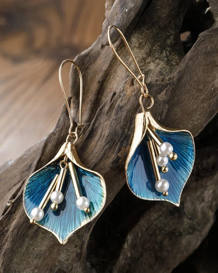Ilse  - Vintage-Ohrringe mit blauem Lotus und Gold