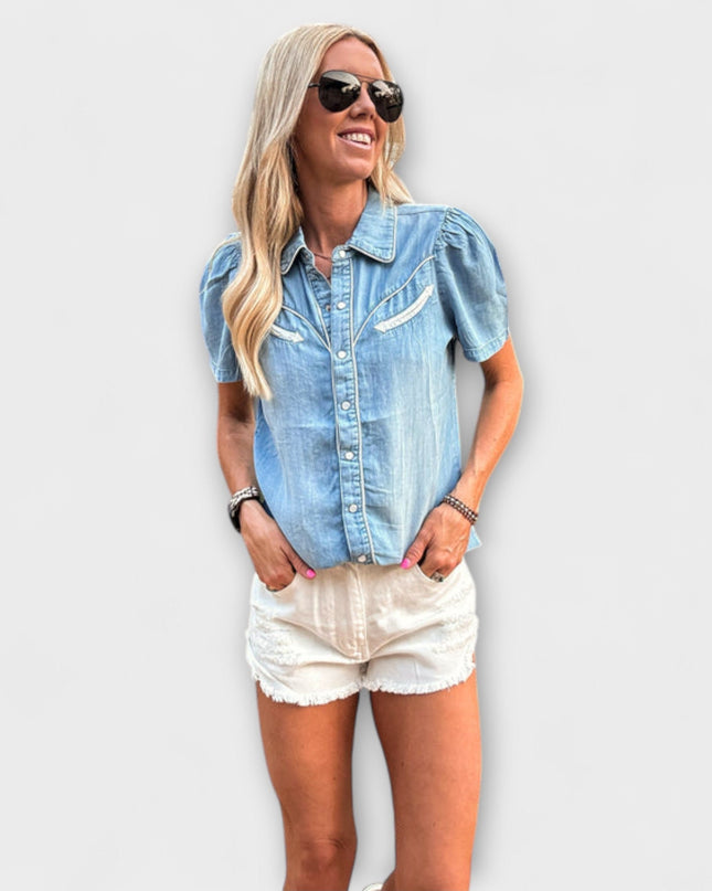 Autumn - Blaue Booker Western Hemd mit Knopfleiste
