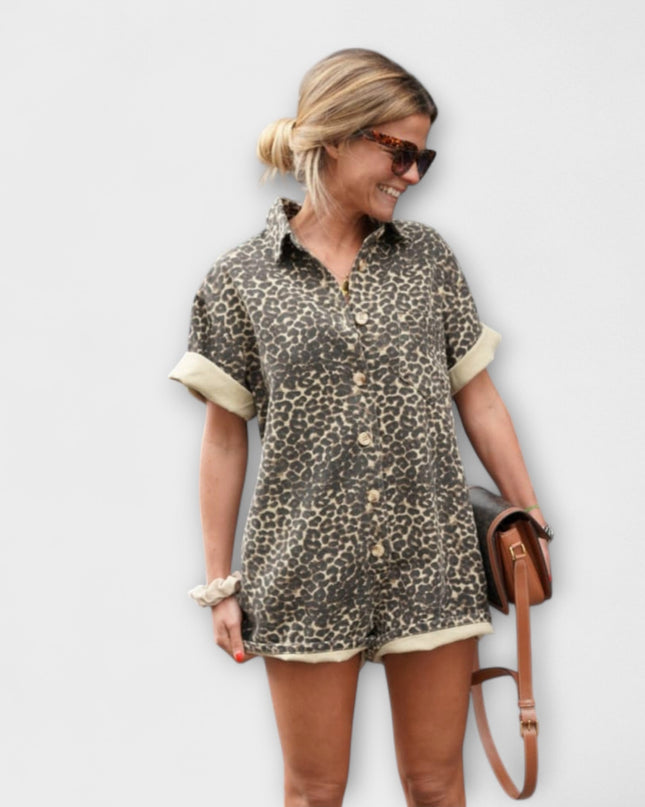 Monika - Hemd-Jumpsuit mit Leopardenmuster