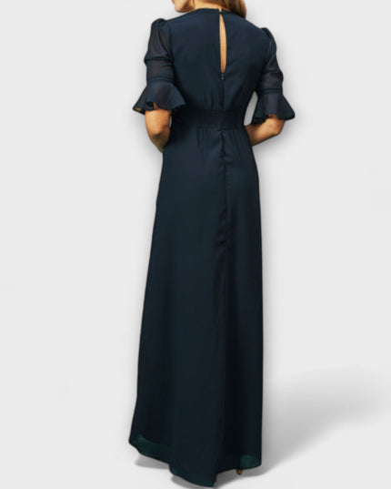 Zoe - Elegantes Navy Blau Kleid mit Floralstickerei