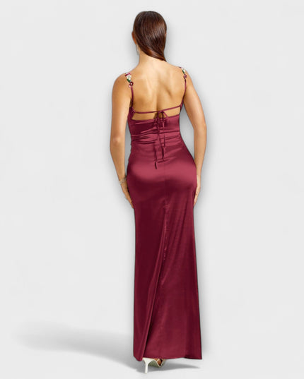 Laura - Verziertes Satin-Kleid mit Trägerschnürung im Rücken