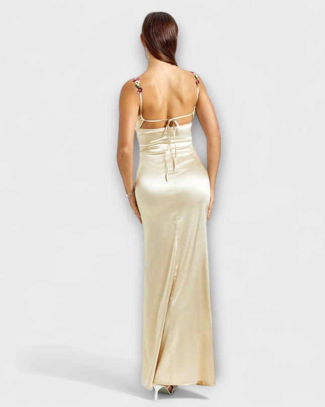 Laura - Verziertes Satin-Kleid mit Trägerschnürung im Rücken