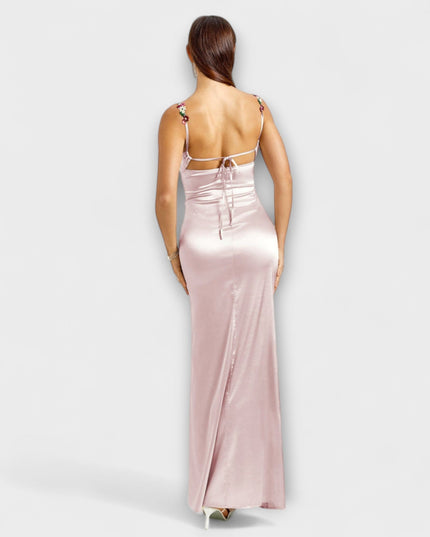 Laura - Verziertes Satin-Kleid mit Trägerschnürung im Rücken
