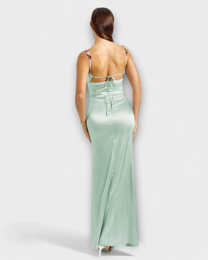 Laura - Verziertes Satin-Kleid mit Trägerschnürung im Rücken