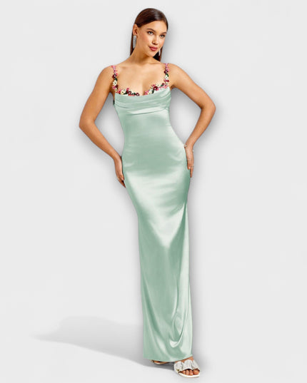 Laura - Verziertes Satin-Kleid mit Trägerschnürung im Rücken