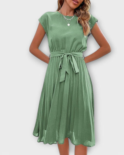 Erika - Kurzarm, gefältete, lässige Midikleid