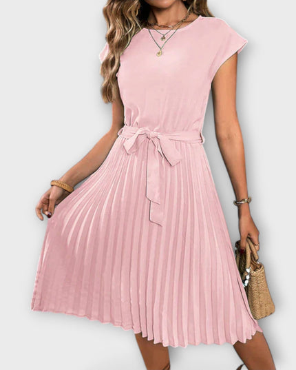 Erika - Kurzarm, gefältete, lässige Midikleid