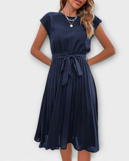 Erika - Kurzarm, gefältete, lässige Midikleid