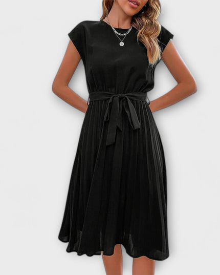 Erika - Kurzarm, gefältete, lässige Midikleid
