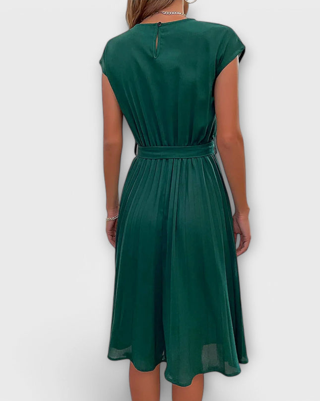 Erika - Kurzarm, gefältete, lässige Midikleid