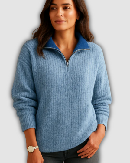 Xenia - Schicker Damenpullover mit halbem Reißverschluss