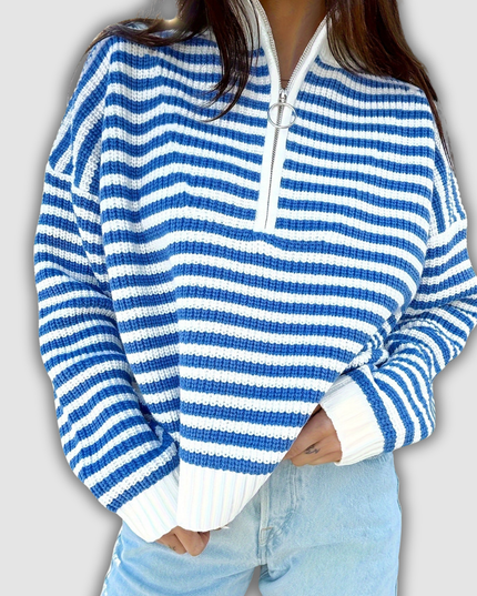 Arntraud - Gestreifter Pullover mit Reißverschluss