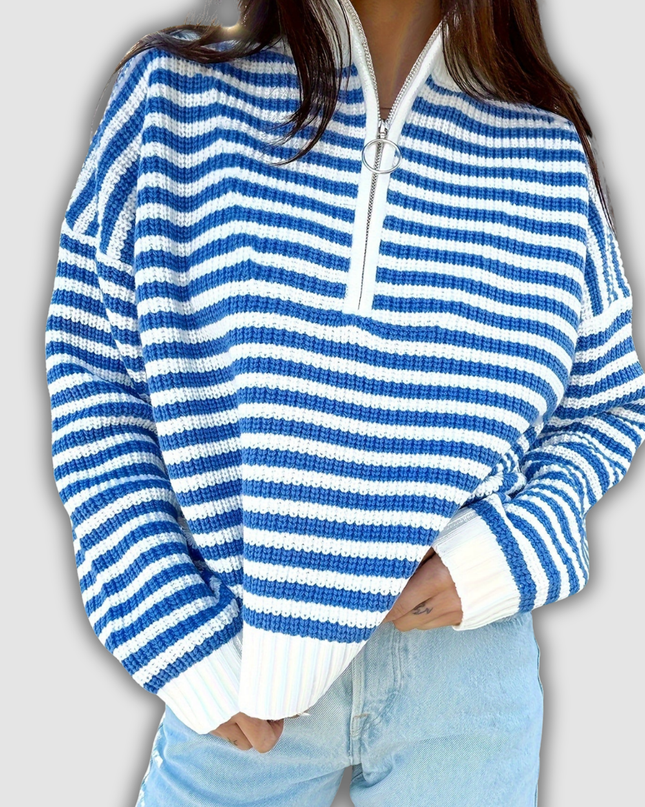 Arntraud - Gestreifter Pullover mit Reißverschluss