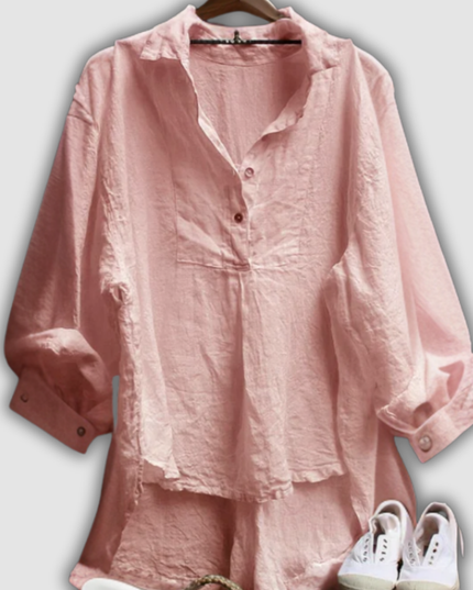 Wendelgard - Vintage-Bluse mit V-Ausschnitt und Knöpfen