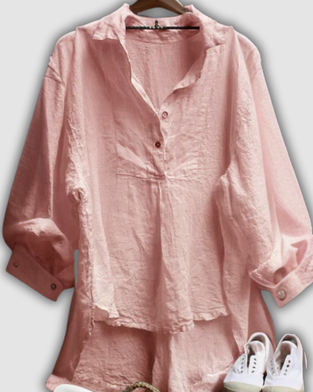 Wendelgard - Vintage-Bluse mit V-Ausschnitt und Knöpfen