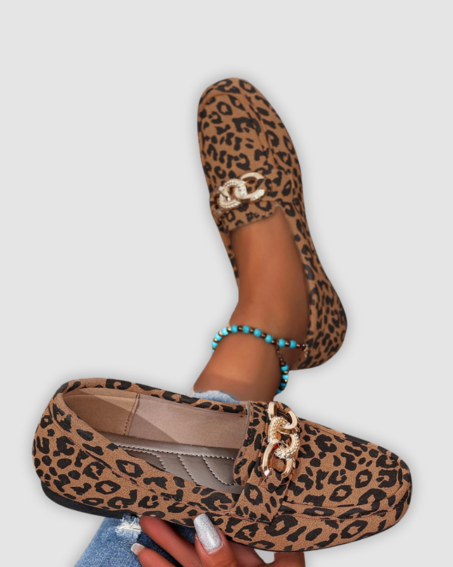 Leah - Leder-Mokassins mit Leopardenmuster