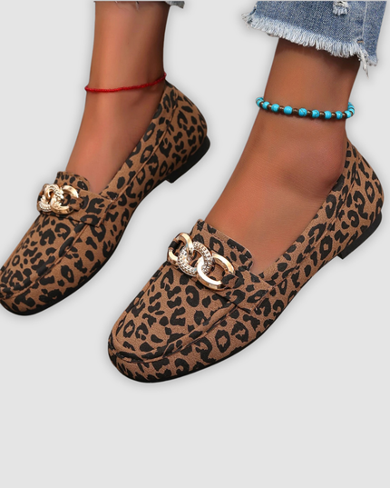 Leah - Leder-Mokassins mit Leopardenmuster