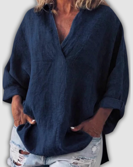 Hildrun - Bequemes Langarmshirt mit V-Ausschnitt
