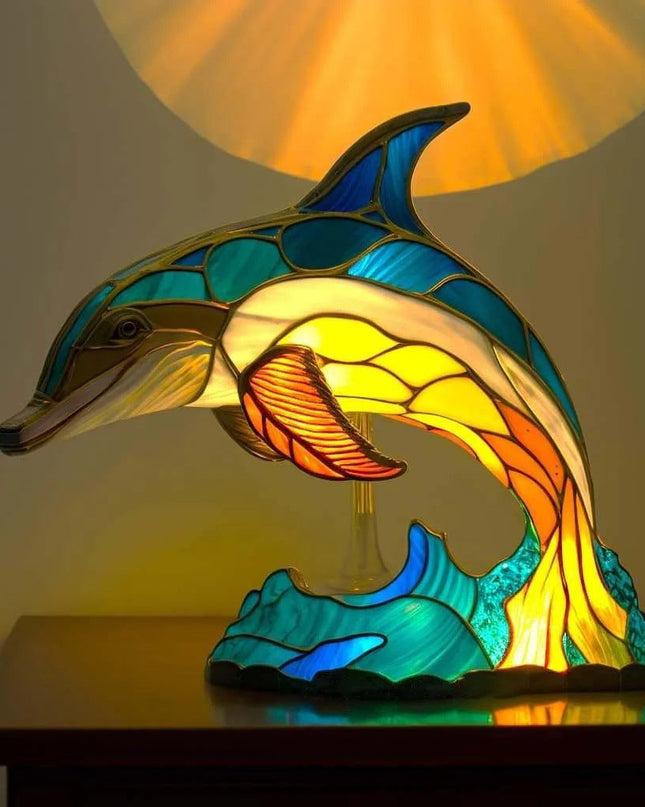 Hannelore - Delfinlampe aus Buntglas