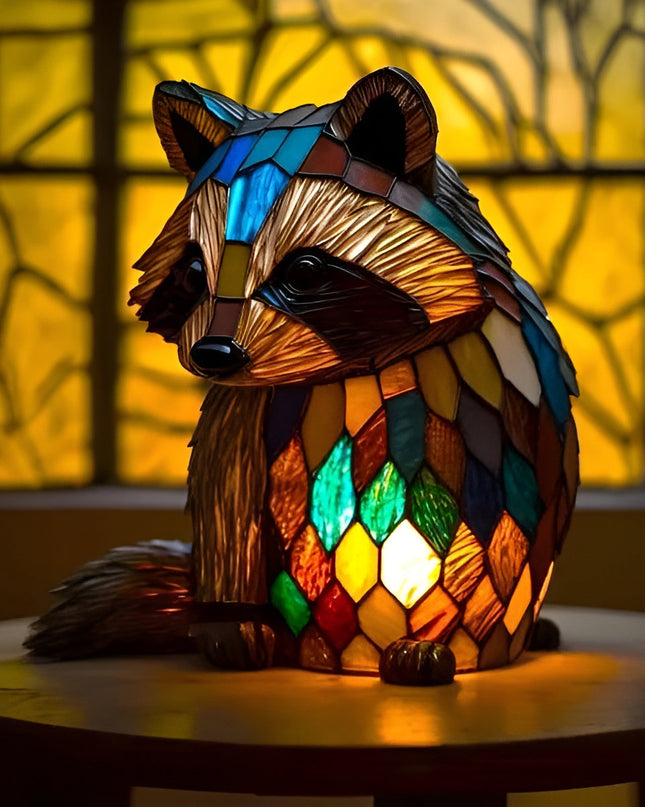 Anneliese - Waschbärlampe aus Buntglas