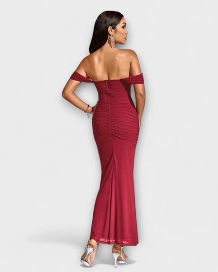 Waltraud - Off-Shoulder Raffung Bodycon Kleid