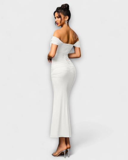 Waltraud - Off-Shoulder Raffung Bodycon Kleid