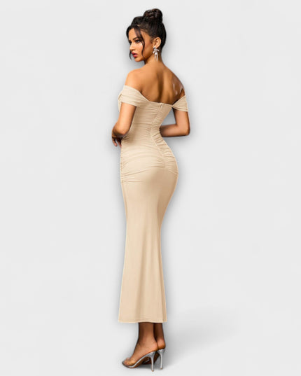 Waltraud - Off-Shoulder Raffung Bodycon Kleid