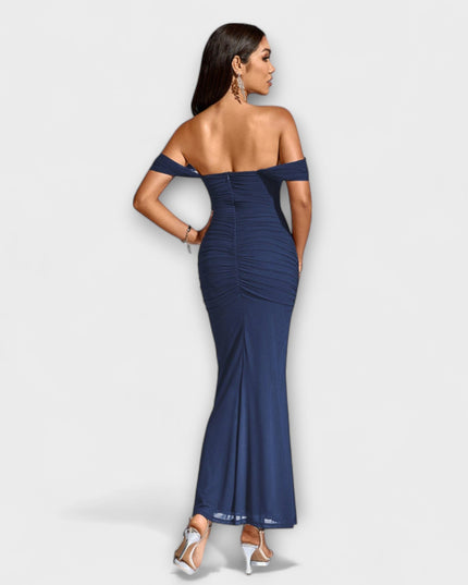 Waltraud - Off-Shoulder Raffung Bodycon Kleid