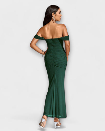 Waltraud - Off-Shoulder Raffung Bodycon Kleid