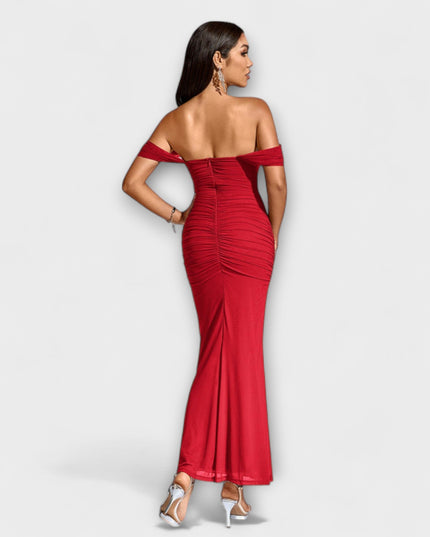 Waltraud - Off-Shoulder Raffung Bodycon Kleid