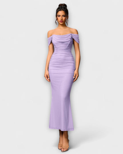 Waltraud - Off-Shoulder Raffung Bodycon Kleid