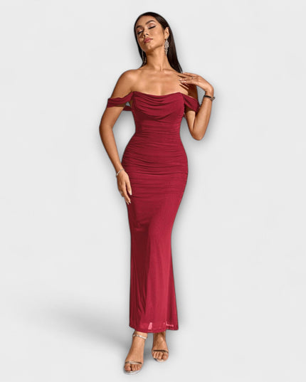 Waltraud - Off-Shoulder Raffung Bodycon Kleid