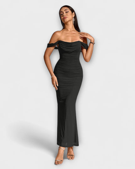 Waltraud - Off-Shoulder Raffung Bodycon Kleid