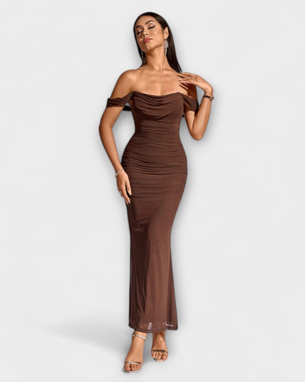 Waltraud - Off-Shoulder Raffung Bodycon Kleid