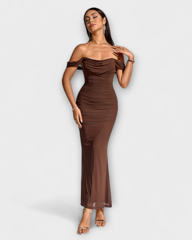 Waltraud - Off-Shoulder Raffung Bodycon Kleid