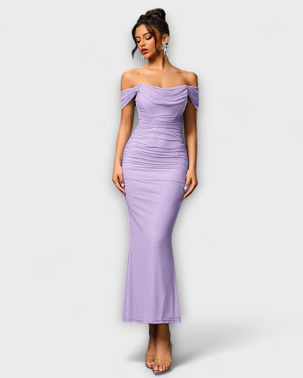 Waltraud - Off-Shoulder Raffung Bodycon Kleid