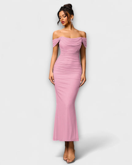 Waltraud - Off-Shoulder Raffung Bodycon Kleid