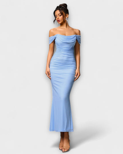 Waltraud - Off-Shoulder Raffung Bodycon Kleid