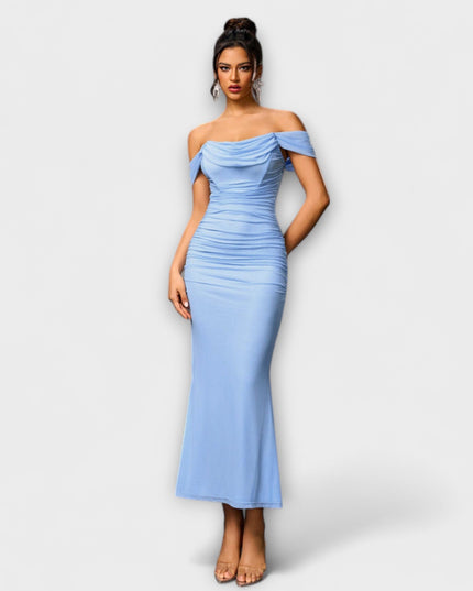 Waltraud - Off-Shoulder Raffung Bodycon Kleid