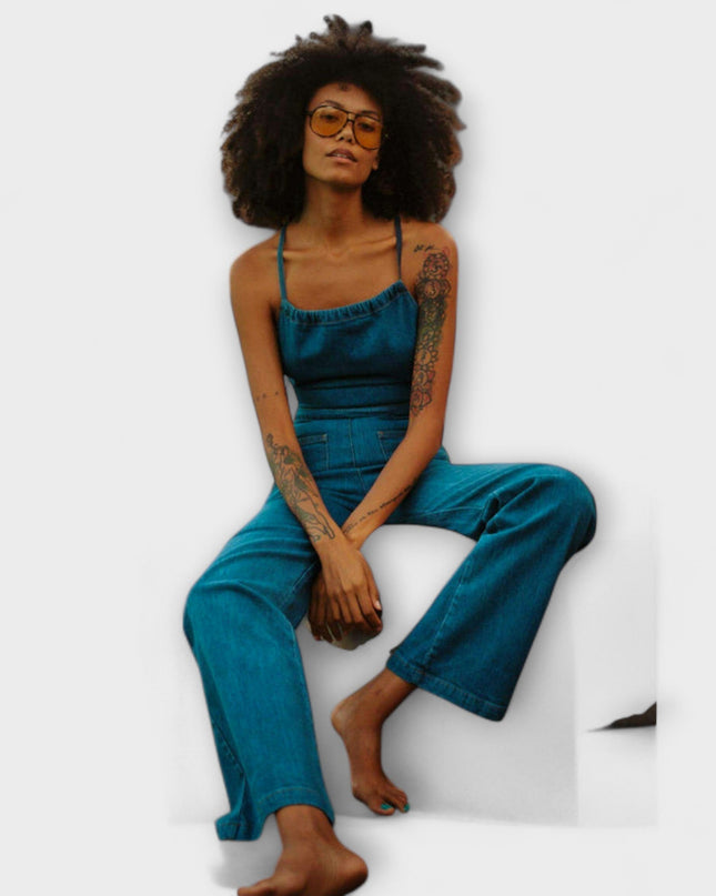 Minka – Weit geschnittener Jeans-Jumpsuit mit Taillenband