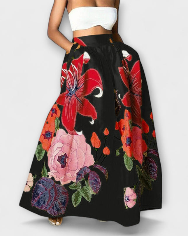 Mailin – Hochtaillierter Midirock Mit Floralem Print