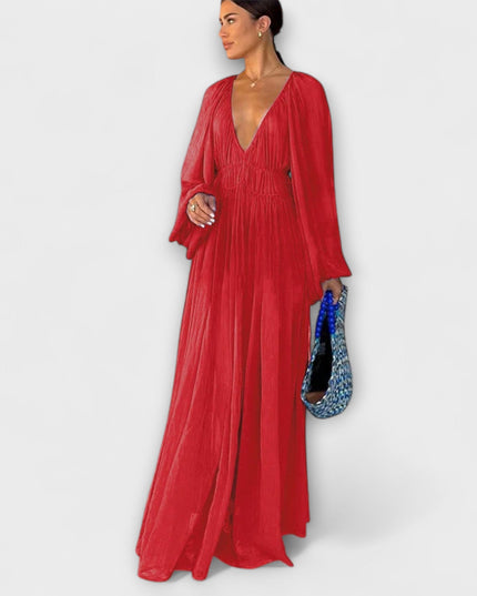 Elli - Elegantes Plissiertes Langarmkleid