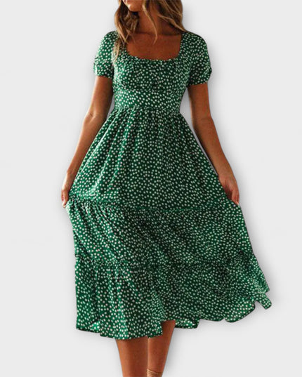 Franka - Vintage Blumenmuster Puffärmel Maxikleid