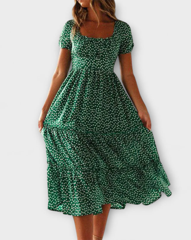 Franka - Vintage Blumenmuster Puffärmel Maxikleid