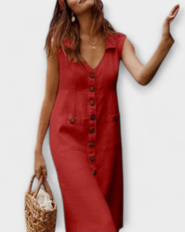 Carla – A-Linien-Kleid aus Baumwoll-Leinen mit Umlegekragen