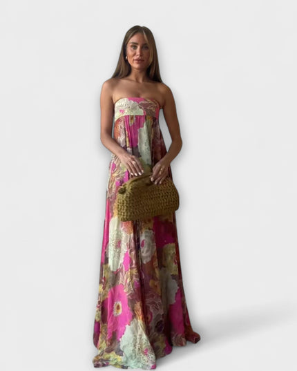 Katharina - Schickes Retro Trägerloses Plissiertes Maxikleid